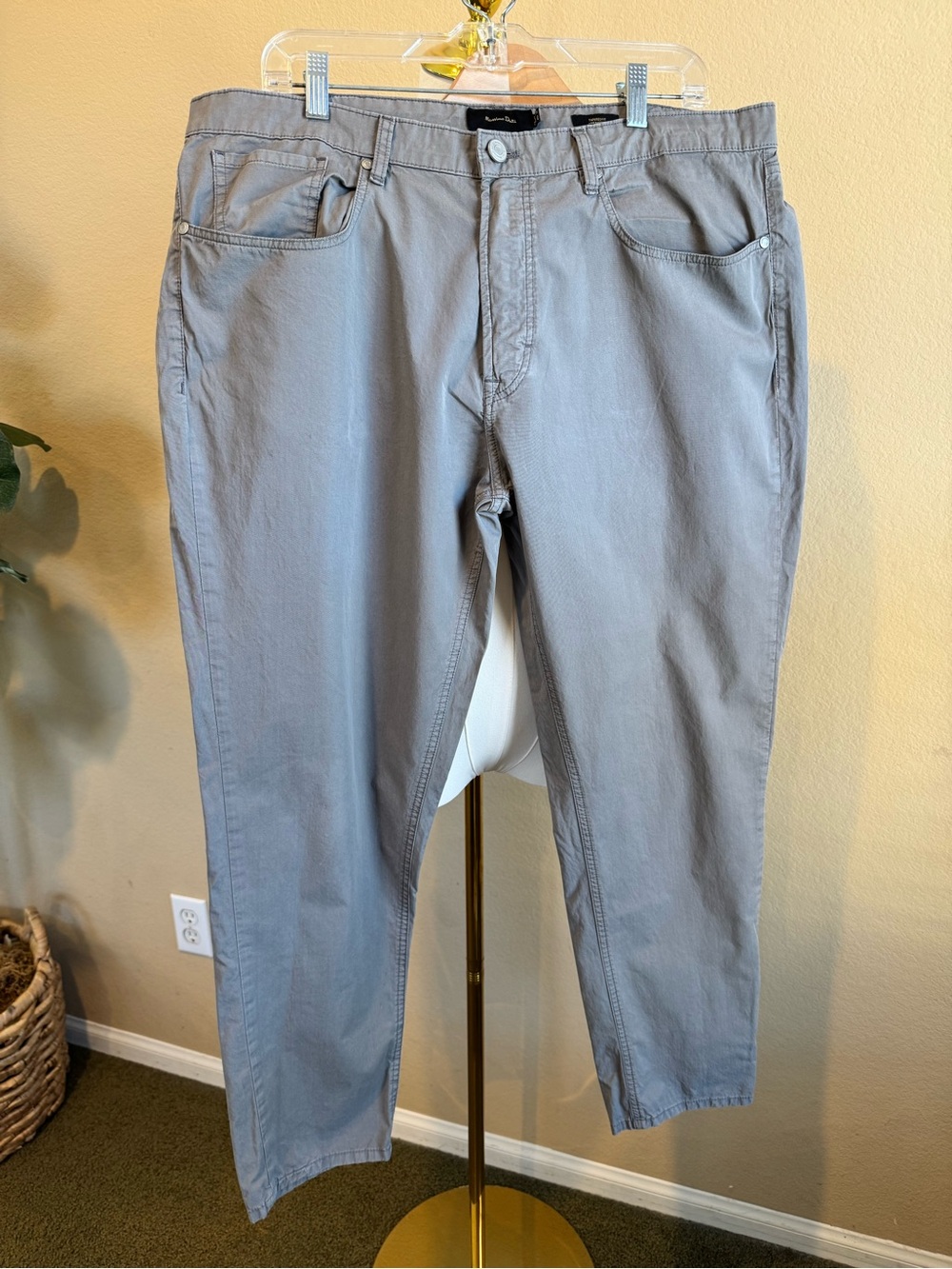 Massimo Dutti Men’s Tapered Fit Chino Pants Brown Taupe 36x29 Lightweight